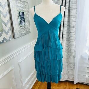 Club Monaco Teal Tiered Ruffle Spaghetti Strap Dress